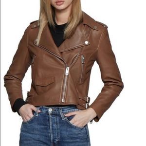 WALTER BAKER-“Liz” Lambskin Leather Moto Jacket-Zip Up-Side Buckle Detail-$698